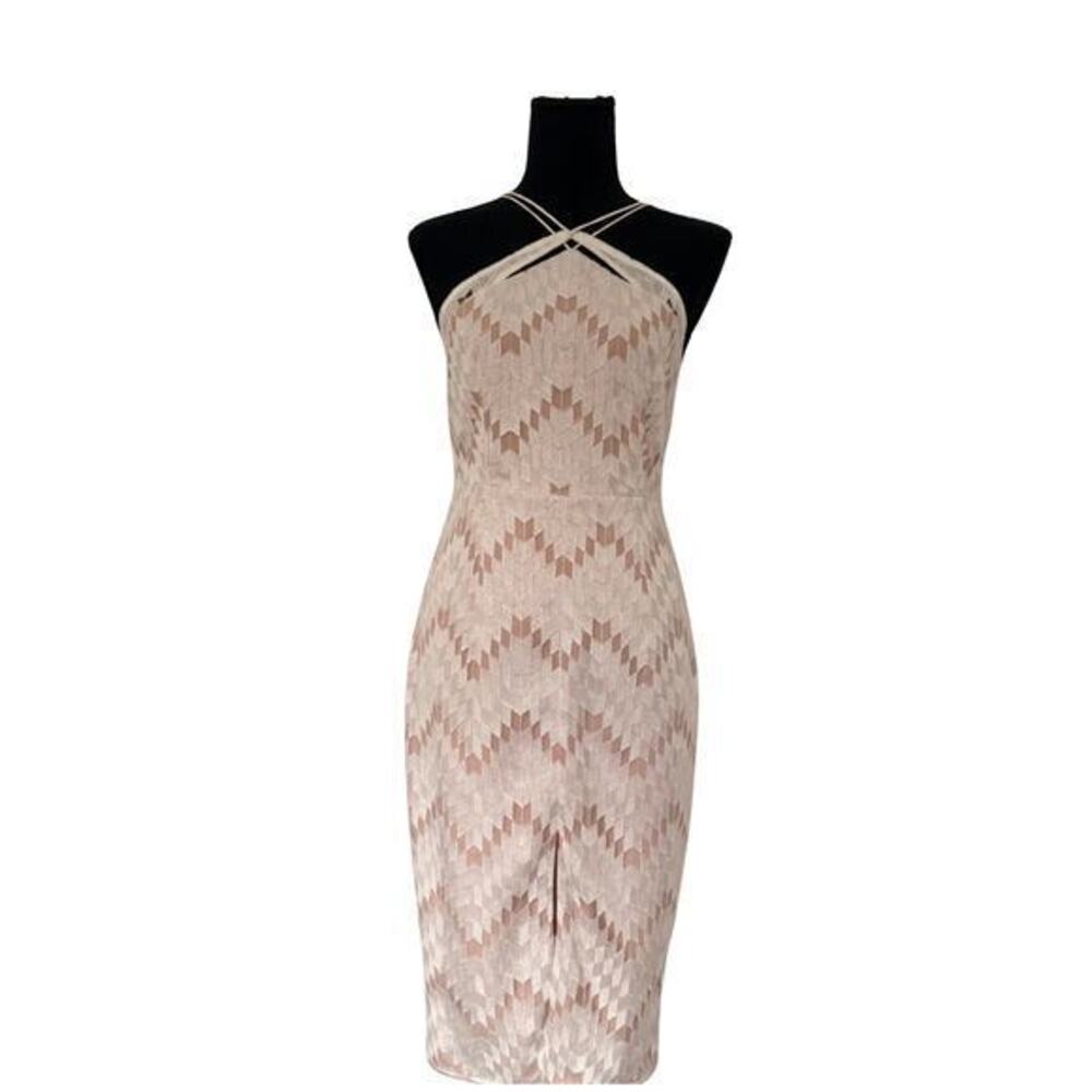 Stylestalker White Midi Dress Halter Neck Sleeveless Bodycon Cocktail Dress - S